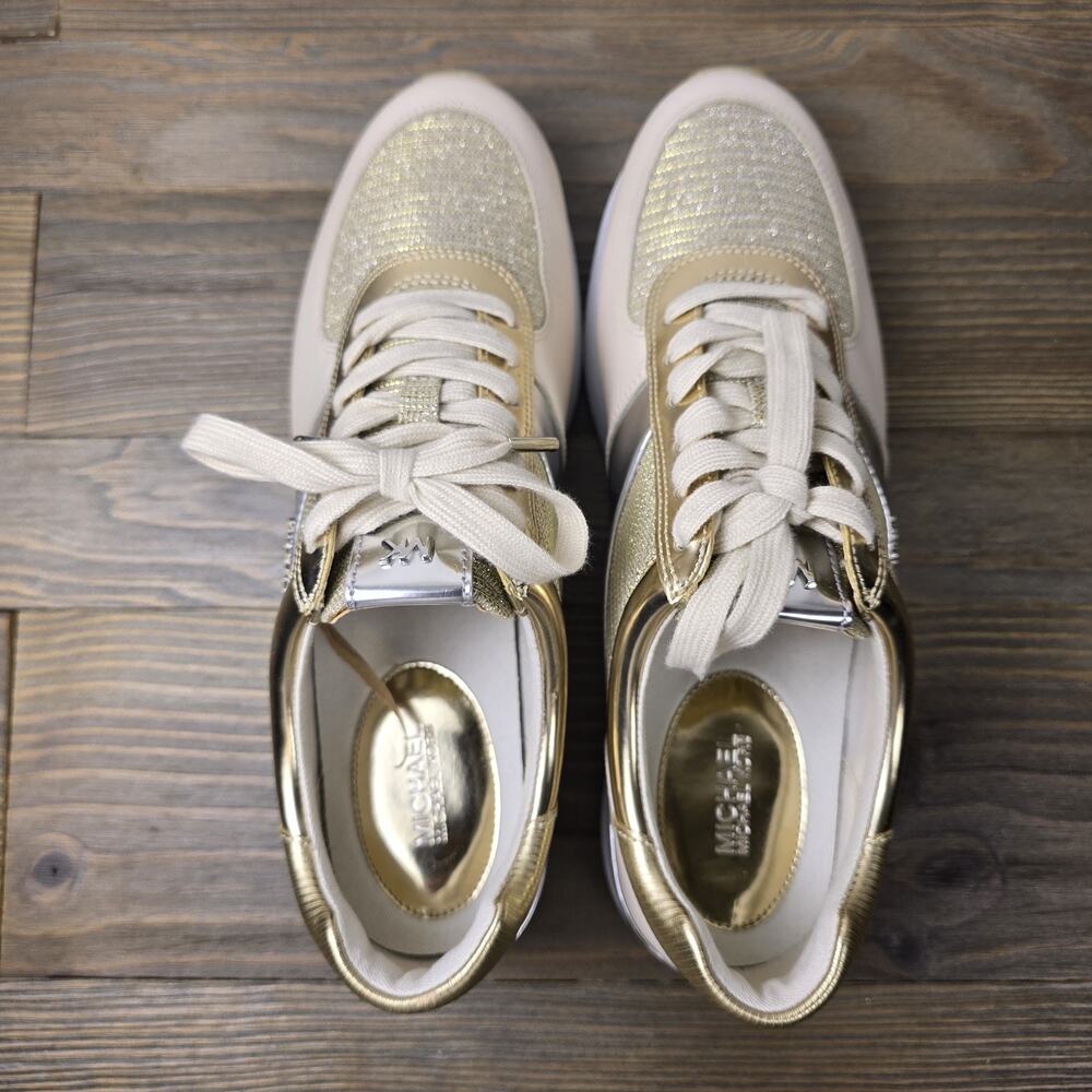 Michael Kors- Allie Trainers - Size 9.5 gold glitter mesh and metallic panel - Picture 9 of 11